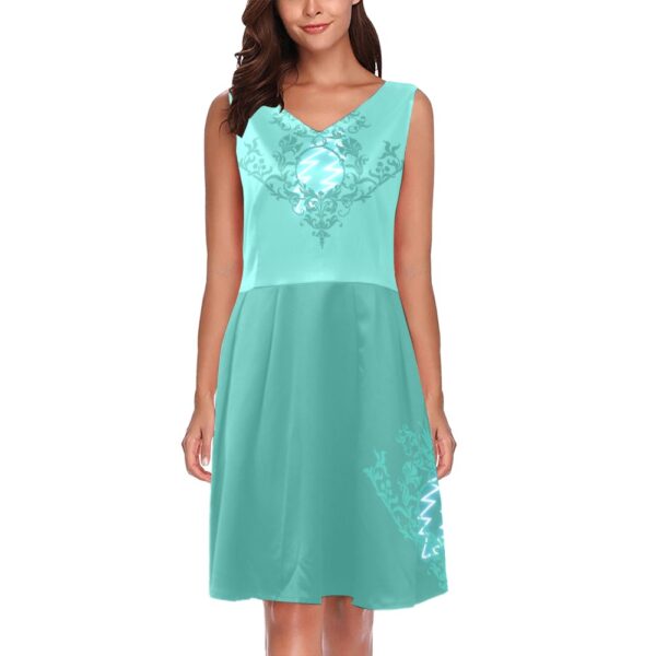 Ornate Bolt Teal Sleeveless Pleated Dress