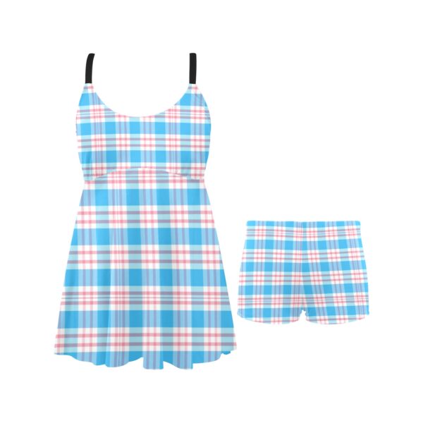 Trans Lazy Wavy Plaid Chest Sexy Pleated Two Piece Swim Dress - Image 3