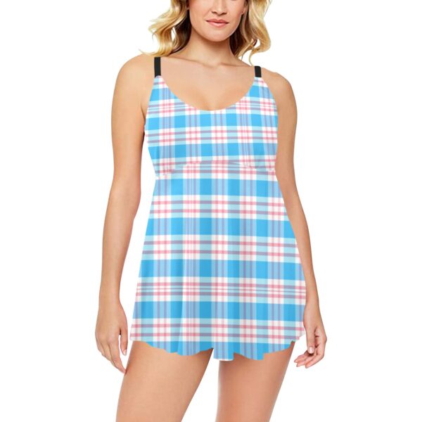 Trans Lazy Wavy Plaid Chest Sexy Pleated Two Piece Swim Dress