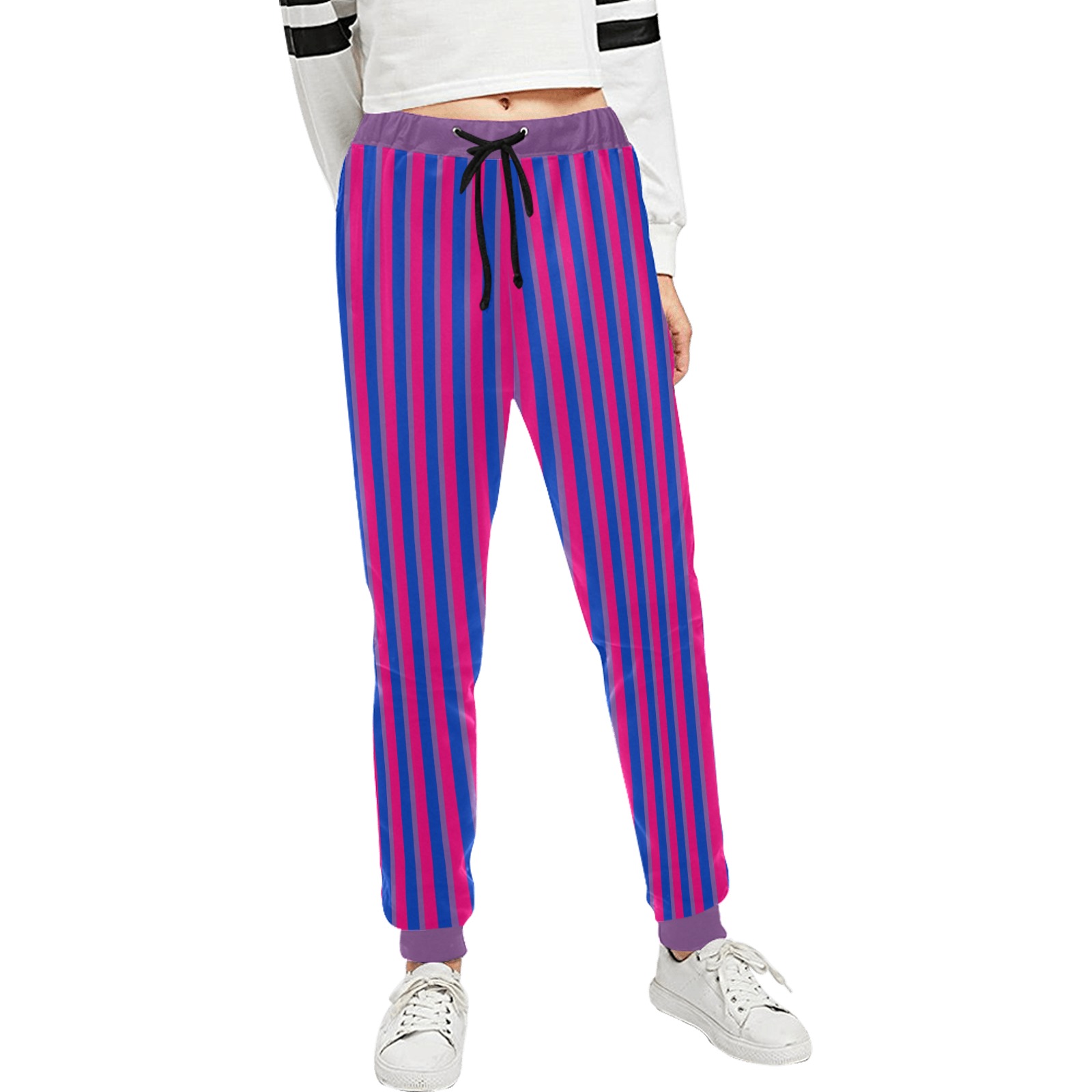 Bisexual Long Stripes Unisex Casual Drawstring Sweatpants