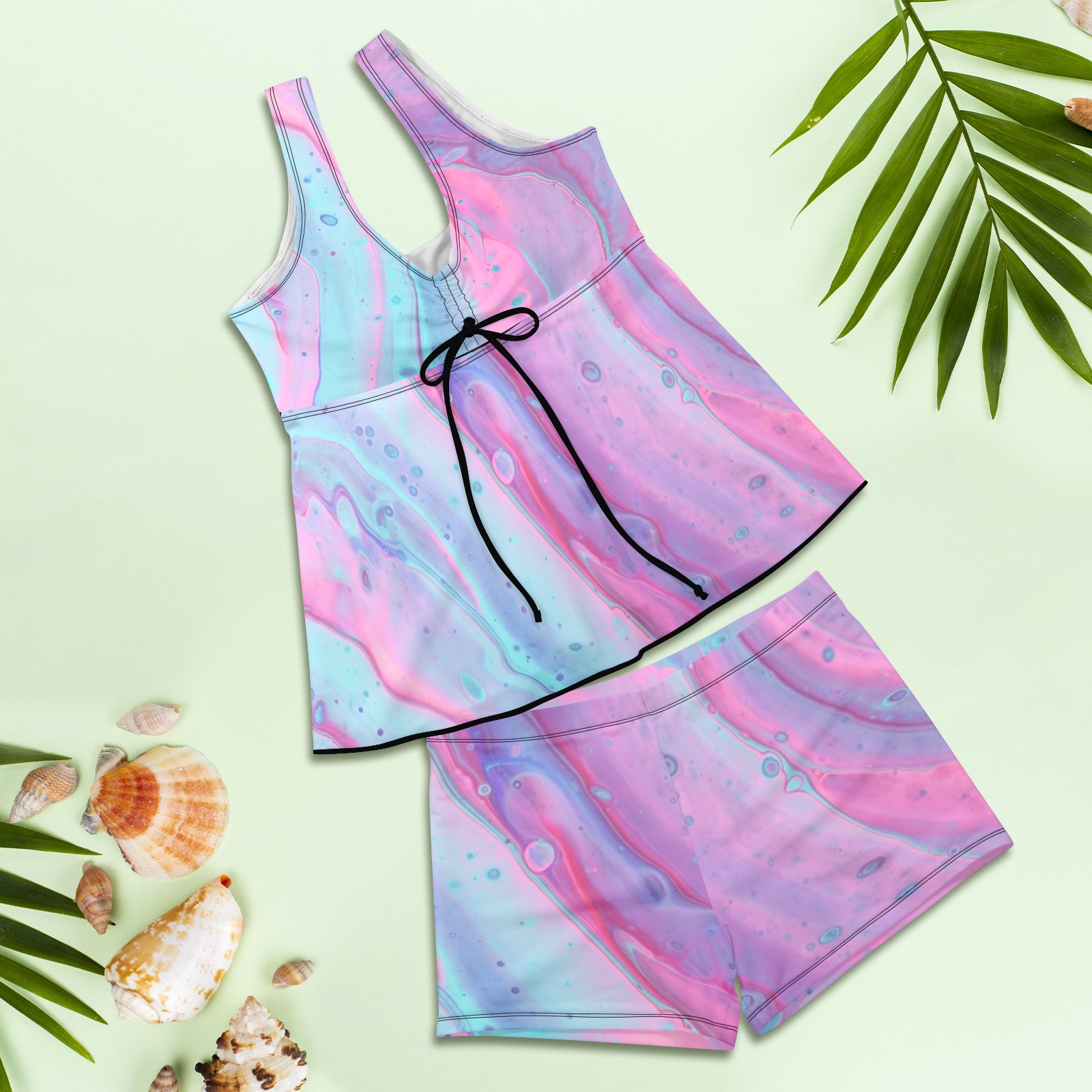 Nepal Sunrise Women's Vest Skirt Split Swimsuit (Model S47) - Image 4