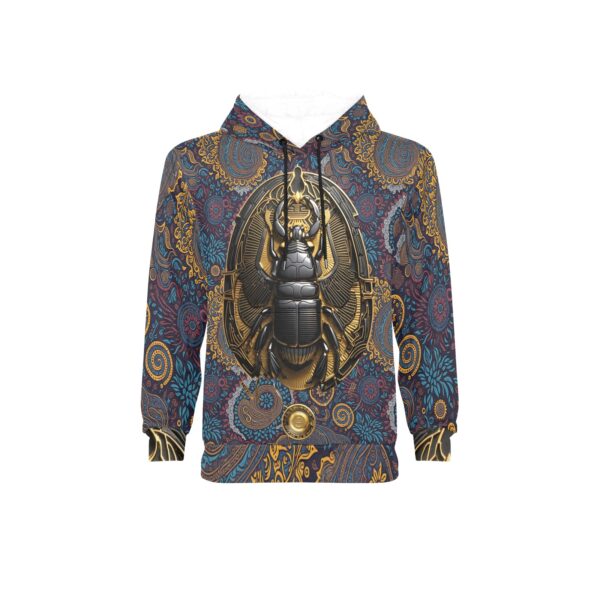 Scarab- Amoeba Paisley Men's Fleece Hoodie with White Hood Lining (Model H55) - Image 3